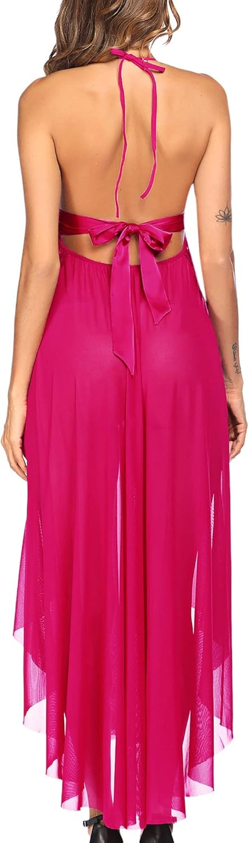 Women Lingerie Deep V Neck Nightwear One Piece Sexy Nightgowns Mosaic Lace Mesh Dress