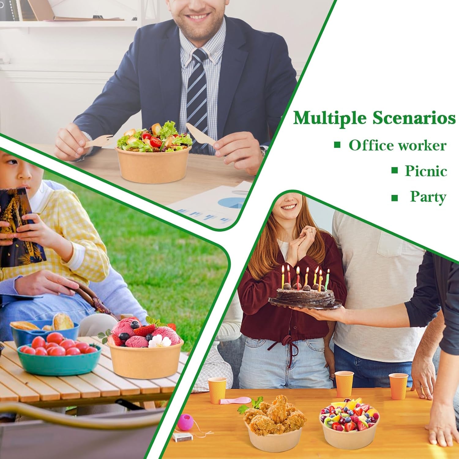 50 Pack 25 Oz Kraft Paper Bowls with Lid, Paper Salad Bowls, Disposable Food Container, to Go Food Container for Party, Salad, Soup, Ice Cream