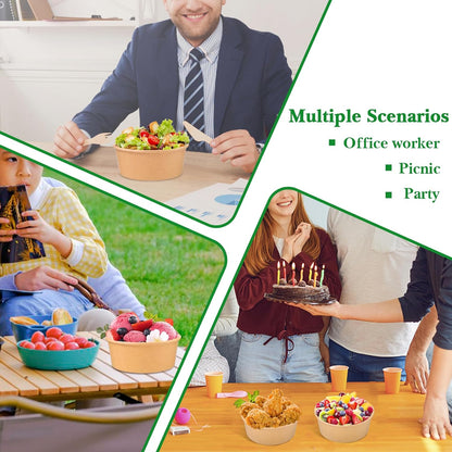 50 Pack 25 Oz Kraft Paper Bowls with Lid, Paper Salad Bowls, Disposable Food Container, to Go Food Container for Party, Salad, Soup, Ice Cream