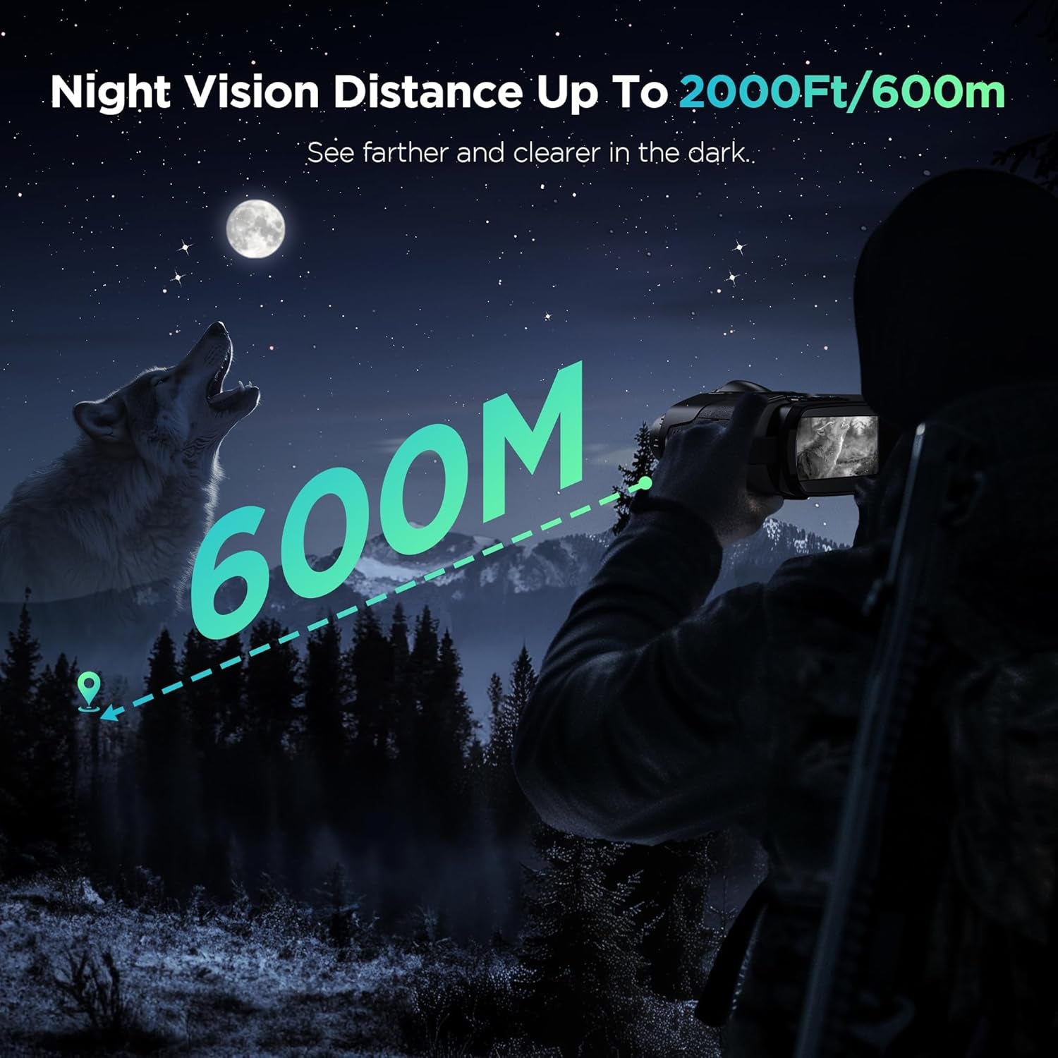 4K Night Vision Goggles for Adults, 2000FT Infrared Night Vision Binoculars with 64GB Card, Tactical Light, 8X Digital Zoom for Outdoor, Camping and Travel