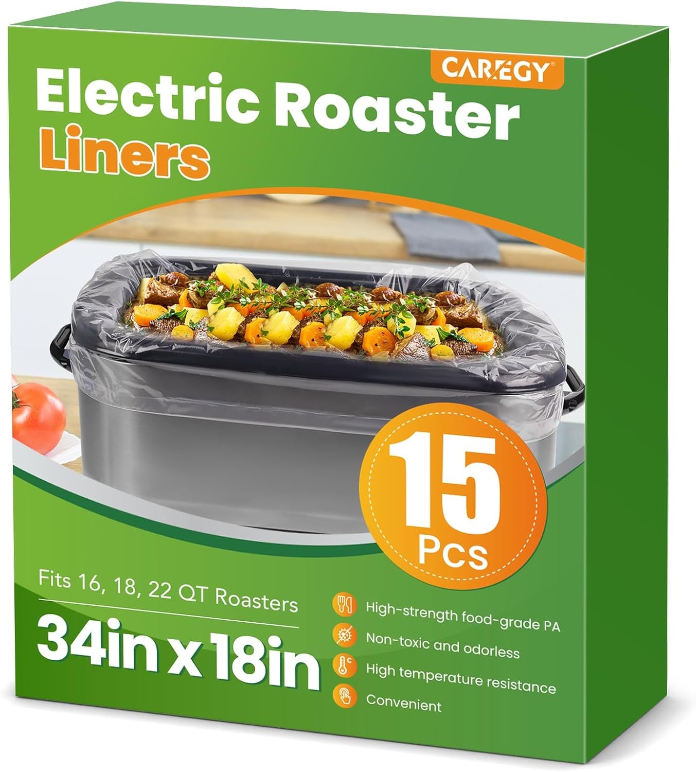 Electric Roaster Liners 34 X 18 Inch 15 Counts Disposable Roaster Liners Fits 16, 18, 22 Quarts Roasters, Roasting Oven Liners Cooking Bags for Immediate Cleanup
