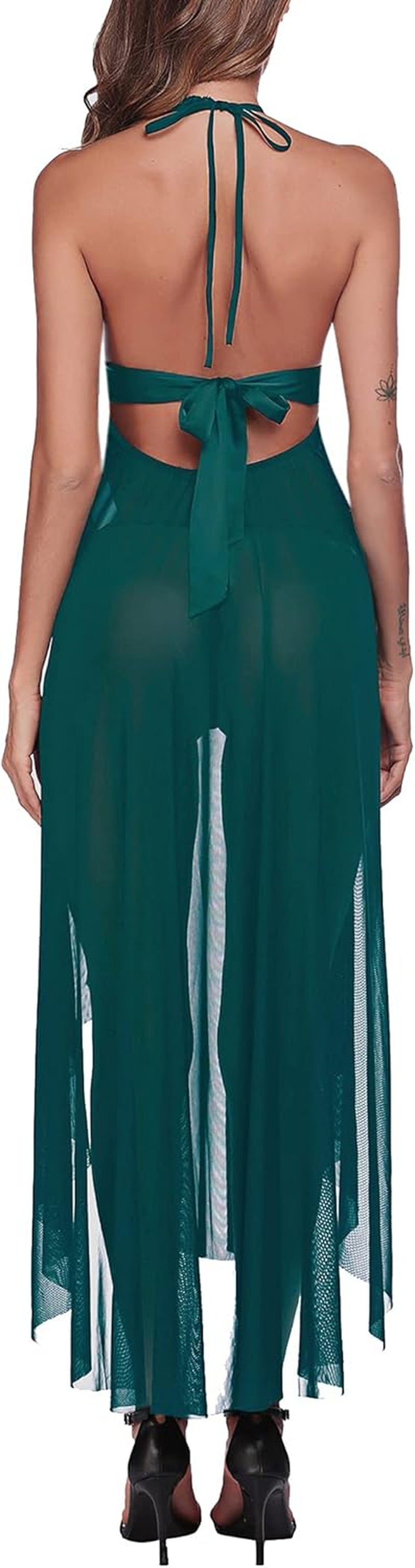 Women Lingerie Deep V Neck Nightwear One Piece Sexy Nightgowns Mosaic Lace Mesh Dress