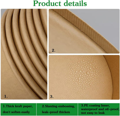 50 Pack 25 Oz Kraft Paper Bowls with Lid, Paper Salad Bowls, Disposable Food Container, to Go Food Container for Party, Salad, Soup, Ice Cream