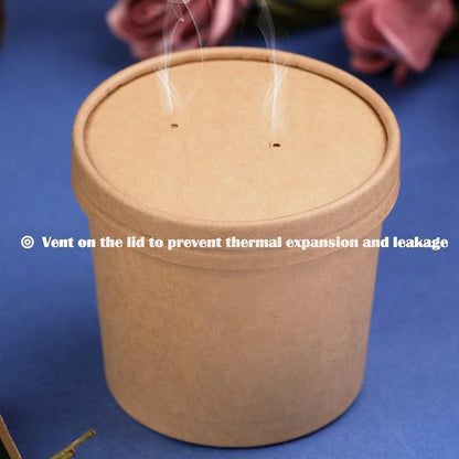 50 Pack 12 Oz Paper Soup Cups with Lids, Disposable Kraft Paper Bowls, to Go Soup Containers, Ice Cream Containers for Dessert Yogurt Ice Cream