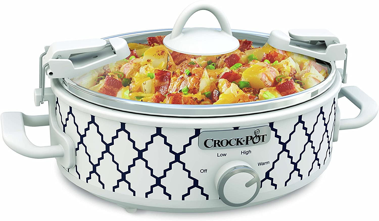 Small 2.5 Quart Casserole Slow Cooker in White/Blue, Enjoy Eye-Catching Quick Meals, Durable and Compact