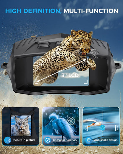 Night Vision Goggles - Night Vision Binoculars for Adults, 5000Mah Rechargeable Infrared Binoculars with 3'' Large Screen, 10X Digital Zoom External Flashlight for Camping