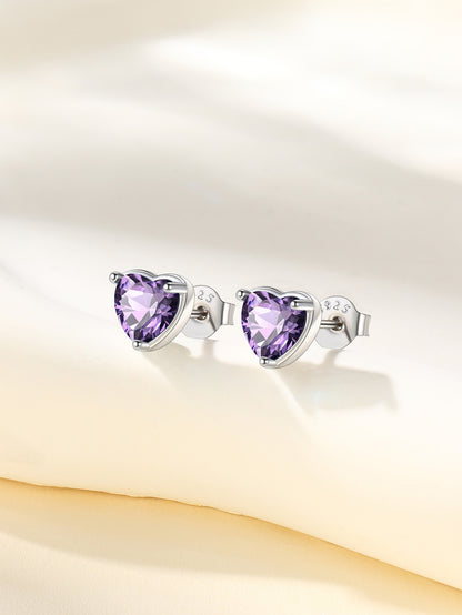 Silver Earrings for Women 925 Sterling Silver Heart Birthstone Stud Earrings Birthday Jewelry Gift