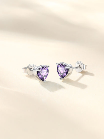 Silver Earrings for Women 925 Sterling Silver Heart Birthstone Stud Earrings Birthday Jewelry Gift