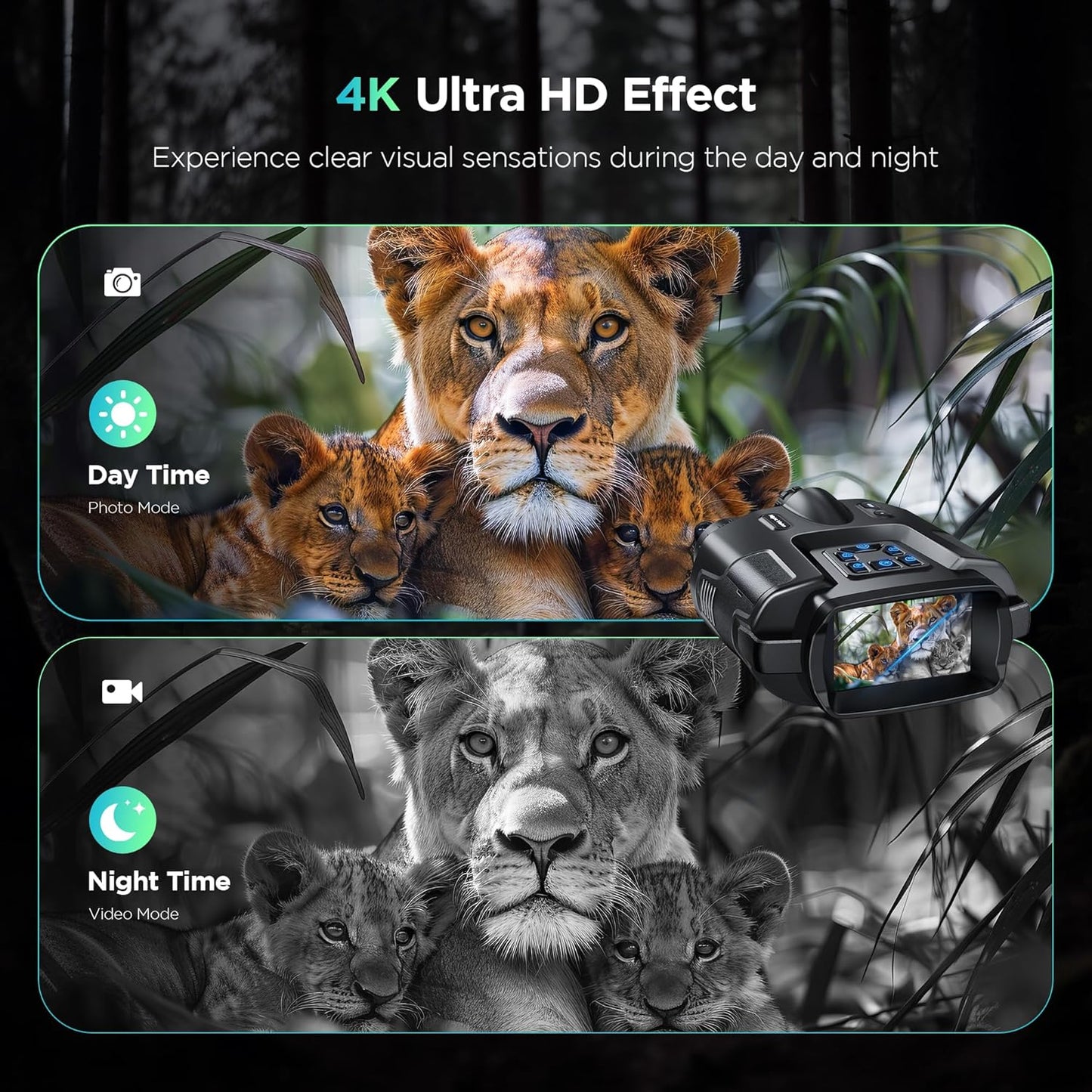 4K Night Vision Goggles for Adults, 2000FT Infrared Night Vision Binoculars with 64GB Card, Tactical Light, 8X Digital Zoom for Outdoor, Camping and Travel